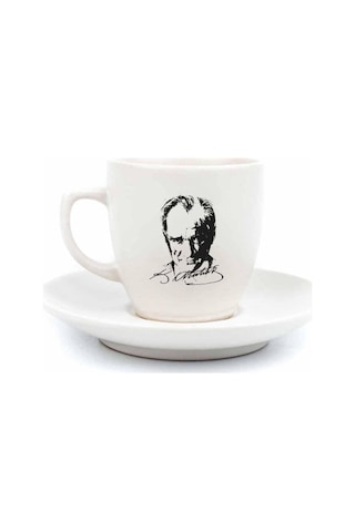 Atatürk Portre Krem Türk Kahvesi Fincanı - Hediye Seramik Türk Kahvesi Fincanı Acı Kahve