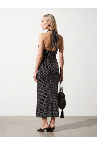 DİLVİN 91698 Lyocell Halter Yaka Midi Elbise-koyu Kahve