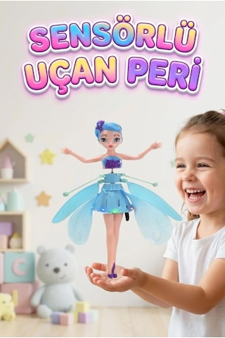 Uçan Peri Bebek Hareket Sensörlü Şarjlı Dazzle Colour Işıklandırmalı Uçan Mavi Oyuncak Bebek