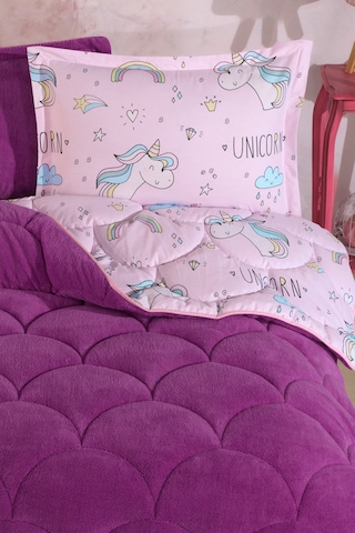 Nordqueen Wellsoft Tek Kişilik Uyku Seti Çift Taraflı Unicorn Pembe