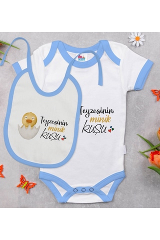 Bk Kids Teyzesinin Minik Kuşu Tasarımlı Mavi Bebek Body Zıbın Ve Çok Renkli