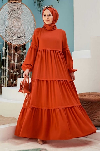 Neways 6510-Sofiya Büzgülü Elbise Nar Çiçeği