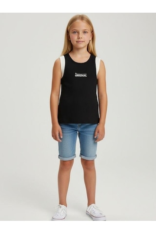 Kız Cocuk Pamuklu Fitiili Crop Bluz-16763 Siyah Beyaz