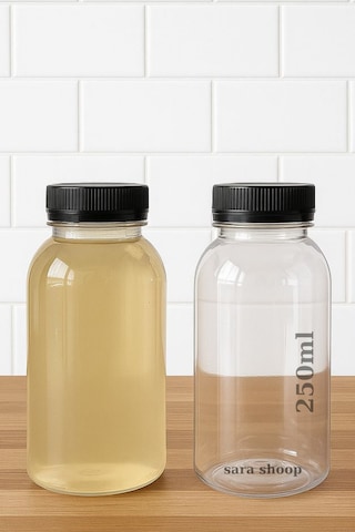 250ml Pet Yuvarlak Şişe Ve Siyah Kapak 6 Adet Şeffaf - Siyah