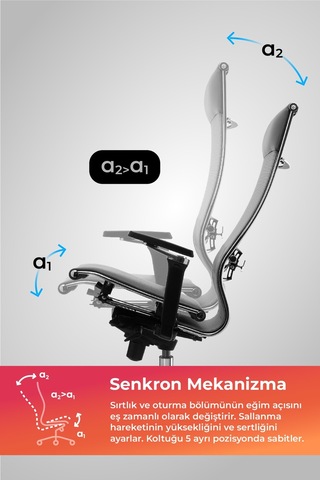 Samurai Ergonomik Koltuk Bel Destekli, Tekerlekli, Siyah, Deri Yönetici Koltuğu -50a.f.1.62 Siyah