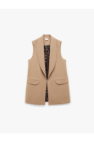 Koton Astarı Leopar Desenli Cepli Uzun Blazer Yelek Vizon 6sak20050uw Vizon
