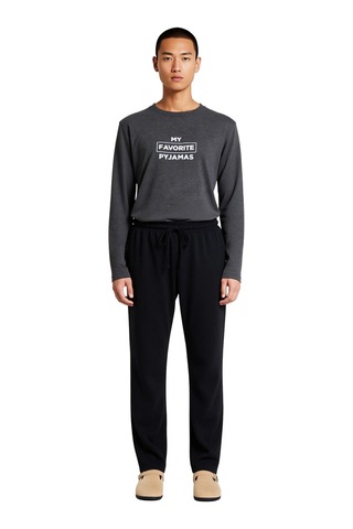 Erkek Antrasit Baskılı Sweatshirt Ve Pantolon Ev Giyim Takımı Fon