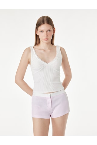 Koton Beli Lastikli Düğme Detaylı Rahat Kesim Pamuklu Şort Pijama Altı Pınk Strıpe 6slk80037mk Pembe