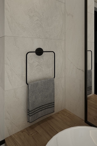 Alper Banyo Lotus Siyah Kare Havluluk,havlu Askısı,ister Yapıştır Ister Montajla Siyah