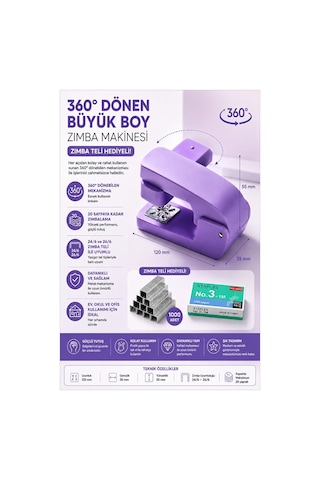 Lila Zımba Makinesi 24/6 1 Adet Fixpoint P-4550 Pastel Renkler Büyük Zımba Makinası Ve Teli 20 25 Sayfa Dereceli Ofis