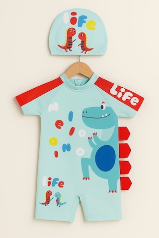 My Kids Wear Tatlı Dino Temalı Boneli Erkek Çocuk Mayo Takımı Mavi