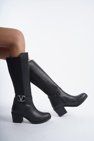 Asmi Shoes Kadın Virona Tokalı Dalgıç Kumaş Çizme Siyah Siyah