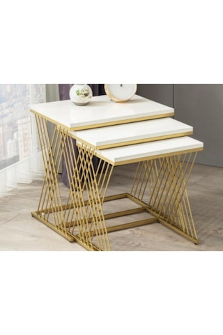 Vienna Gold Metal Ayaklı,Mdf'Li Zigon Sehpa