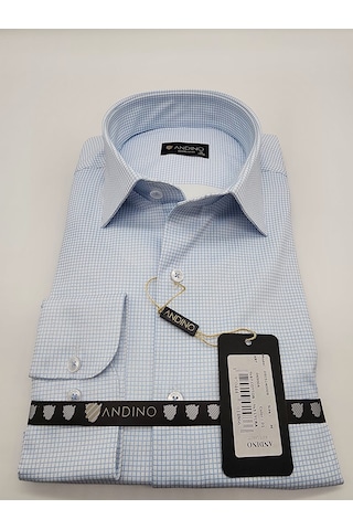 Andino Regularfit İnce Kareli Erkek Gömlek Likralı Ar045004 Mavi
