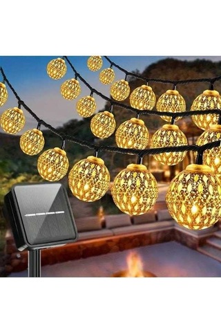 Fastbuy Türkoshop11 20 Led Metal Küre Sıcak Beyaz Bahçe Işıkları, 8 Modlu Ip54, Dayanıklı Dış Mekan Aydınlatma Sıcak Beyaz