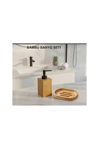 Kamptek Ahşap Atolyesinden Mutfak Sıvı Sabunluk 100 Ml Katı Sabunluk Set 2li Bej