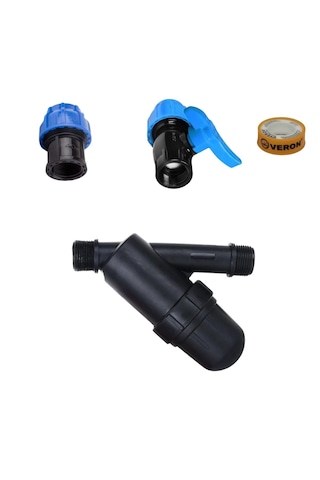 Vanalı Filtre Bağlantı Seti 25mm 3/4'' Plastik Filtre + Vana + Adaptör + Teflon