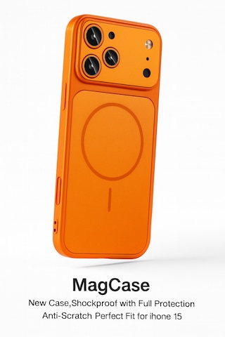 İphone 15 Ag Glass Magsafe Siyah Kaliteli Kılıf Yeni Trend Şok Emici & Tam Koruma, 5 Renk Turuncu