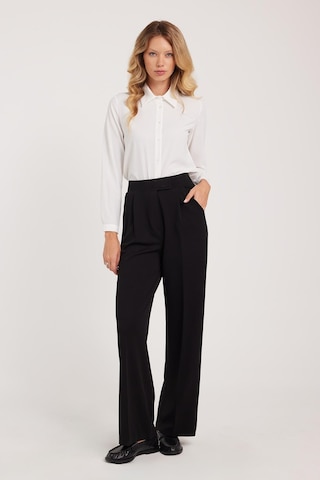 Tudors Kadın Regular Fit Klasik Kesim Cırt Kapamalı Geniş Paça Siyah Pantolon-39574 siyah