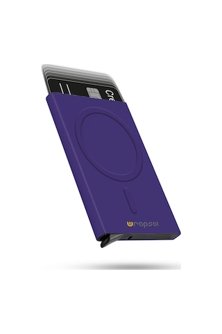 Wrapsol Magsafe Mekanizmalı Kartlık Rfid Korumalı Alüminyum Otomatik Kredi Kartlık Renkli Parlak Saks Mavi Mat Mor Mat Mor