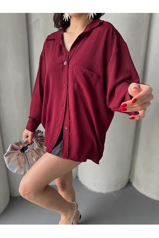 Paw Garage Kadın Flory Ayrobin Oversize Tek Cep Gömlek Bordo