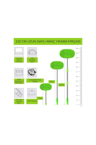 Carub Araç İçi Ve Dışı Teleskobik Mop Saplı Mikrofiber Oto Yıkama Ve Temizleme Fırçası Br0922567