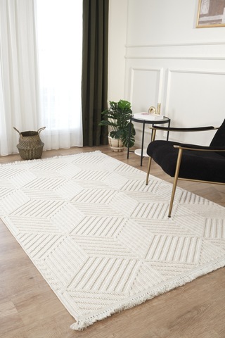 Mariesse Home Naturel Bukleli Yumuşak Dokulu Iskandinav Yolluk Dokuma Halı Oturma Odası Mutfak Halısı Koridor Doha Yolluk 607 Krem