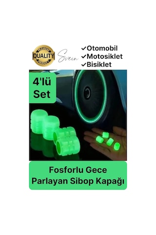Özel Üretim Yeşil Fosforlu Sibop Kapağı 4 Set Tüm Araçlarla Uyumlu Gece Parlayan Sibob Jant Tekerlek