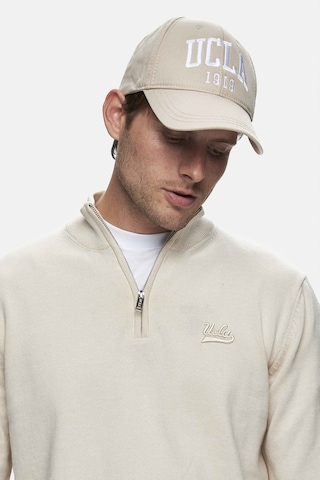 Ucla Fred Beyaz Yarım Fermuarlı Nakışlı Standard Fit Erkek Triko Beyaz