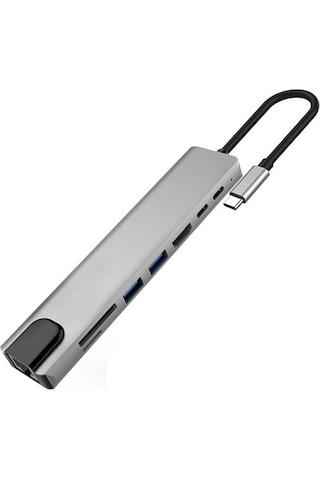 Apple MacBook Uyumlu Air 13.6 Inç A2681 M2 - A3113 M3 Işlemcili Ethernet Usb Typec Hdmı Girişili Çevirici 8in1 Metal