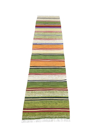 Zehra Abla Halı Yeni El Dokuma Rengarenk Capcanlı Balıkesir Bukleli Pamuklu Yolluk Kilim 7343 Çok Renkli