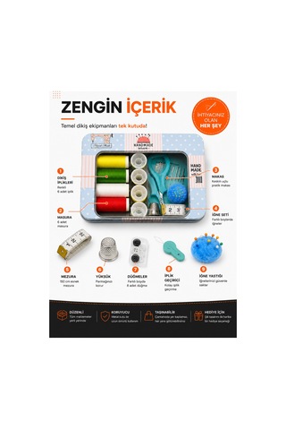 Metal Kutulu Dikiş Seti Taşınabilir Mini Dikiş Tamir Kiti Ev Ofis Seyahat İçin