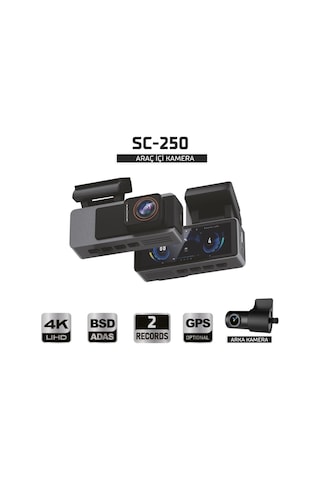 Sentinel Sc-250 4k Uhd Araç İçi Kamera Adas & Bsd, Wi-fi, Gps Opsiyonel, 170 Geniş Açı, 24 Saat Park Modu