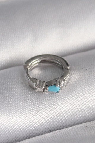 Ceylan Adam 316l Çelik Gümüş Renk Zirkon Taşlı Mavi Boncuk Detay Tragus Piercing Çok Renkli