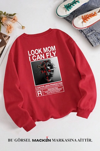 Macklin Unisex Kadın Erkek Travis Scott Cactus Jack Özel Tasarım Baskılı Bisiklet Yaka Sweatshirt Kırmızı3 Mck1295 Kırmızı