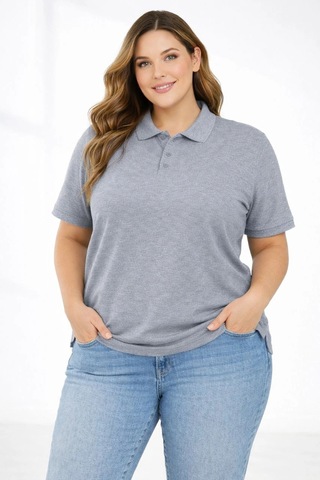 Novalisse Kadın Battal Beden Tişört Polo Yaka Pike Kumaş Kısa Kol T-shirt - Gri Çoklu Renk