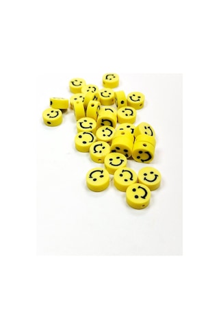 90 Adet 10 Mm Polimer Kil Fimo Boncuk Takı Bileklik + 5 Metre Misina - Smile - Kalp - Nazar