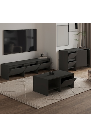 Laris Üçlü Set Tv Sehpası, Konsol Ve Orta Sehpa İle Modern Yaşam Alanları İçin Takım Antrasit