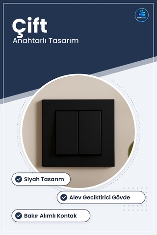 Lamba Anahtarı Komitatörlü Siyah Çift Anahtarlı Duvar Priz Alev G