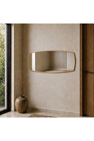 Modern Banyo Aynası 40x120 Cm Asimetrik Minimalist Dekoratif Duvar Aynası Altın
