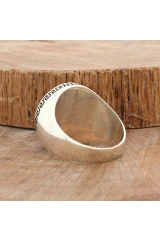 Yuvarlak Üstü Düz Siyah Oniks Taşlı Gümüş Erkek Yüzük