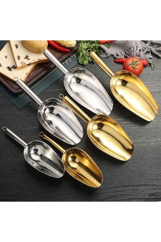 Dianziye Kalın Çelik Buz Kaşığı - Düz Tabanlı, Multifonksiyonel - Pirinç, Şeker, Çay, Tahıl İçin Market Ve Mutfak Kalın, Polished, 5 Numara, Altın
