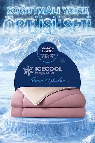 Soğutmalı Yatak Örtüsü Seti Çift Kişilik Soğuk Icecool 3 Parça Çift Taraflı Lila Bej