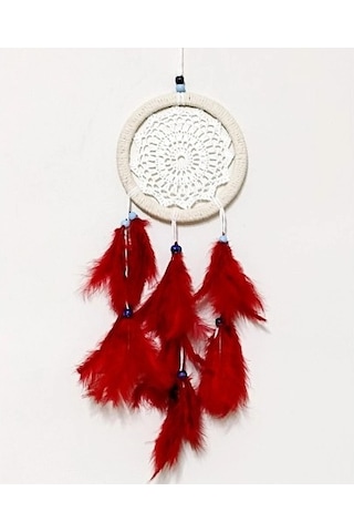 Dodes Kırmızı Kuş Tüylü Dream Catcher El Yapımı Düş Kapanı Duvar Süsü