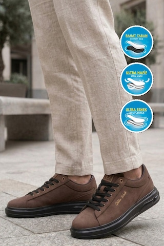 Walkway Erkek Kahve Bağcıklı Kalın Taban Erkek Casual Ayakkabı Sneaker 8078 Dashor M
