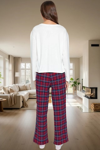 Ersefa Rahat %100 Pamuklu Ekoseli Pijama Takımı Boru Paça Kaşkorse Dokum Beyaz