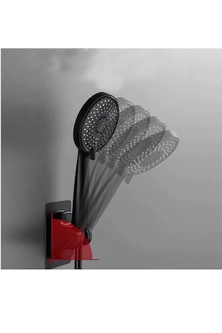 Maxima 5F Duş Başlığı + Yapışkanlı Mafsal + Hortum Seti Siyah