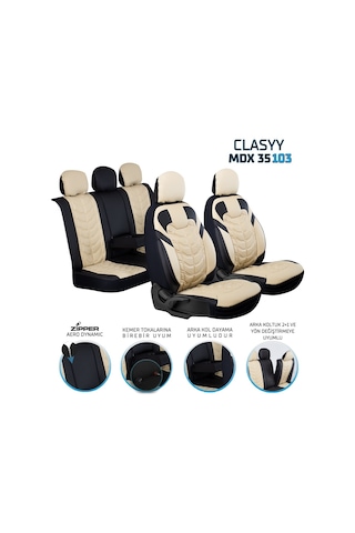 Opel Astra H Hb Uyumlu Full Deri Oto Koltuk Kılıfı Ön Arka Set Classy Model Bej Siyah Fs