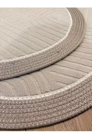 Melena Carpet Premium Kaymaz Taban Banyo Paspası Jüt Kenar Detaylı Oval Yuvarlak Set 100x60-60x60 Bej