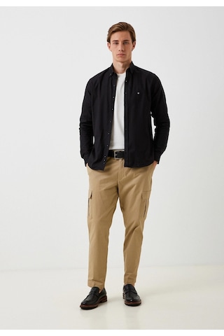 Erkek Gömlek Pamuklu Siyah Ön Pat'lı Slim Fit Düğmeli Yaka Logo Detaylı Gömlek Ncs Jeans 7276-siyah Siyah